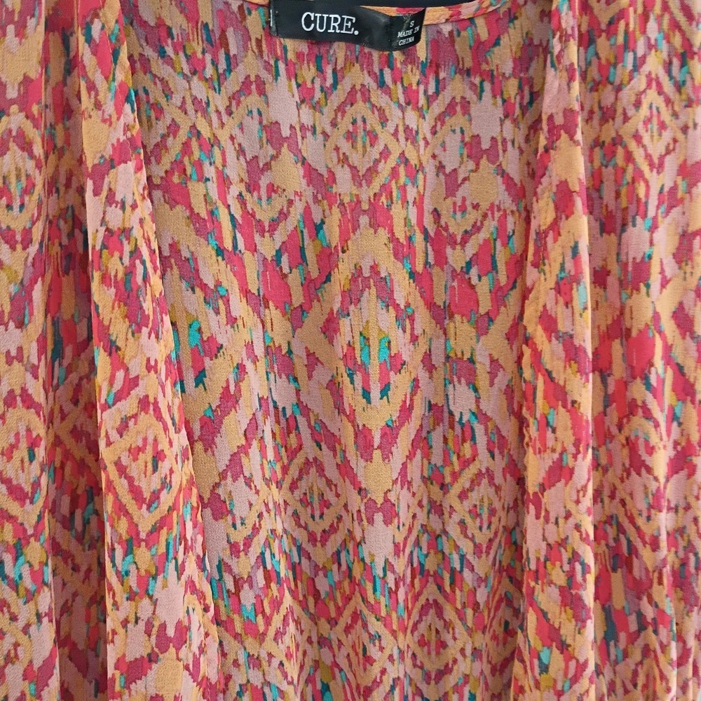 Cure Women's Size Small Coral Multicolor Boho Sheet Swimsuit Tie Up Cover EUC‎ - Picture 6 of 9